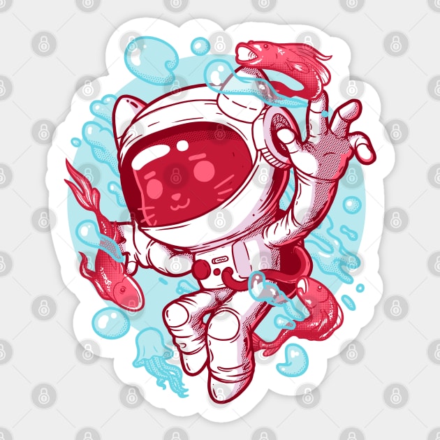 Cat in Koi Space v2 Sticker by wehkid